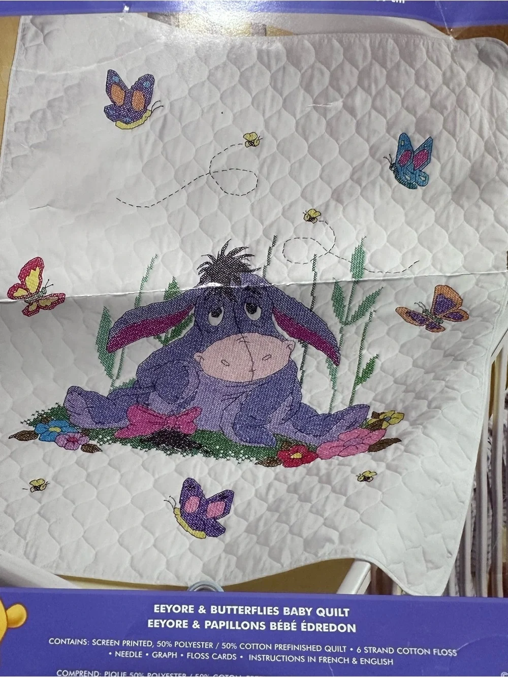 Disney vintage cross-stitch Eeyore &‎ Butterflies Baby Quilt Pattern 30%complete